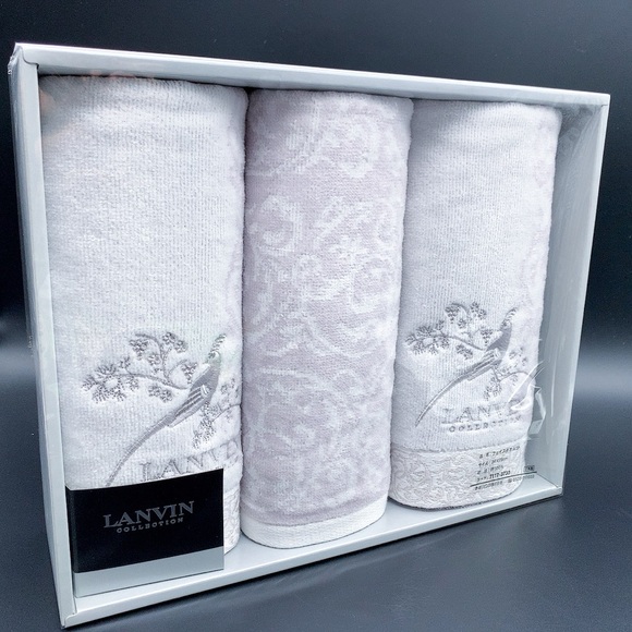 3Pc Lanvin Collection 100% Cotton Bird Embroidered Face Towels Set - Picture 2 of 10